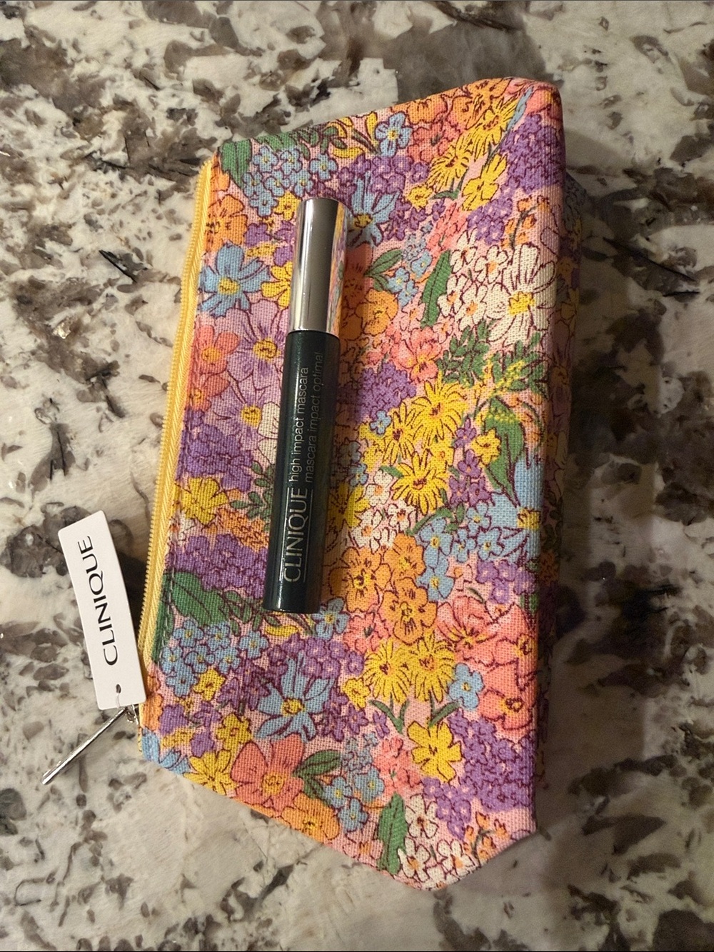 Clinique Black High Impact Mascara with Floral Cosmetic Bag - Black